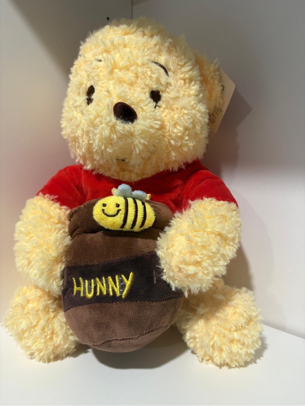 Disney Winnie the Pooh Plush in Yellow and Red with Brown Hunny Pot